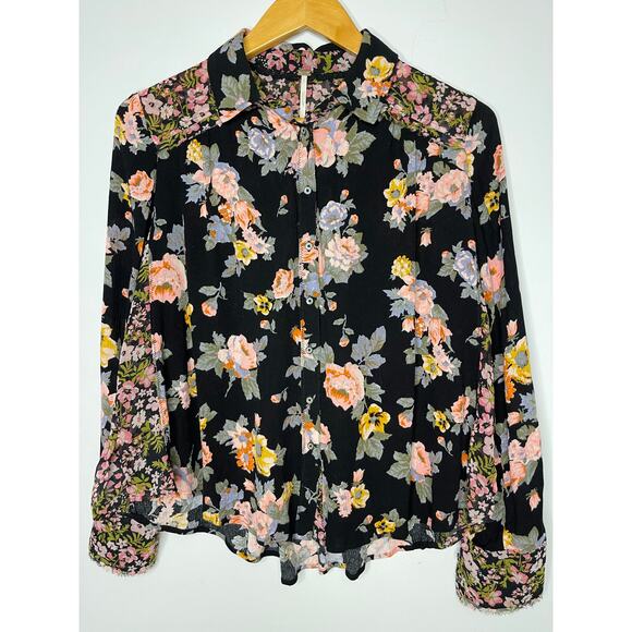Free People hold on to me Button Down Floral Shirt size Small Boho - Picture 3 of 10